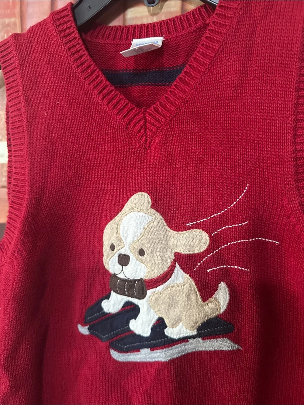 Gymboree Ski Cabin Puppy Sled Sweater Vest 5T Winter Red 2010